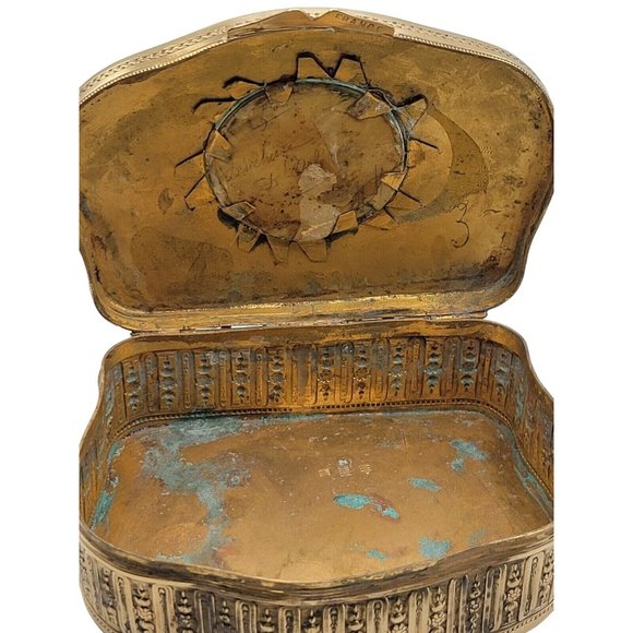 Antique French Gilded Brass Portrait Trinket Box w/ Hand Written Signature A2672 - Picture 10 of 10